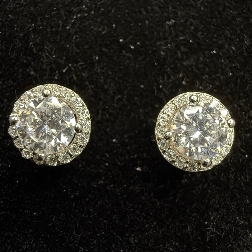 Solid 925 Sterling Silver Rhodium Plating Moissanite Halo Earrings 7.44mm